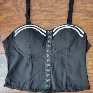 HOT TOPIC Faux Hook-and-Eye Black & White Varsity Stripe Corset Top Plus sz 3X